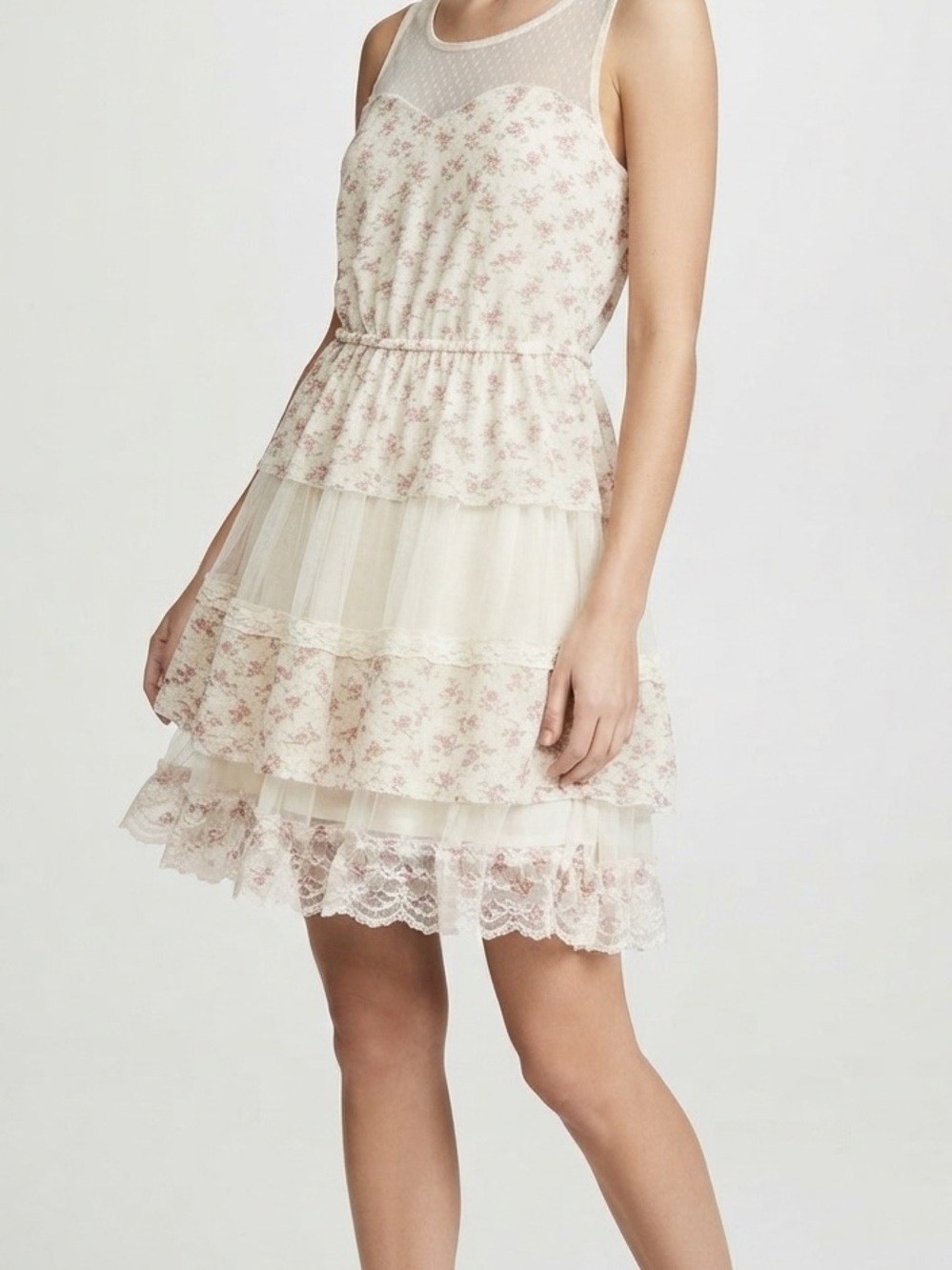 UpByUltraPink Women S Floral Lace Tulle Dress Ivory Pink Sleeveless Fit & Flare